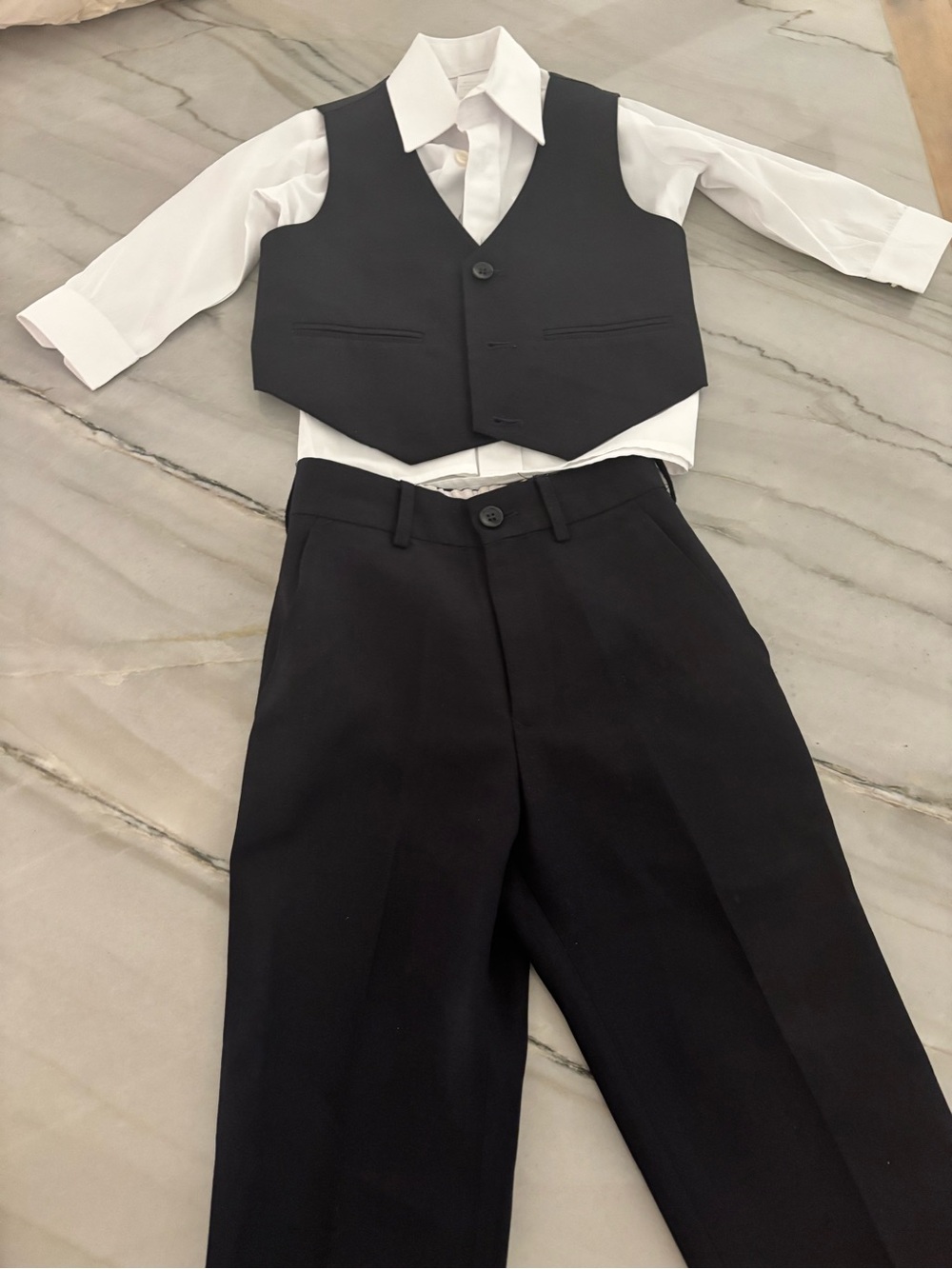 Children's Black Vest & Pants Matching Set with White Shirt